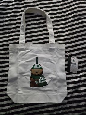 NWT Starbucks Reserve Exclusive Bearista Soccer Canvas Tote Bag